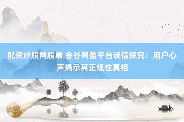 配资炒股网股票 金谷网盈平台诚信探究：用户心声揭示其正规性真相