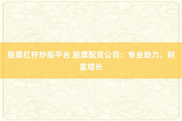 股票杠杆炒股平台 股票配资公司：专业助力，财富增长