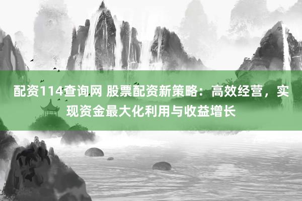 配资114查询网 股票配资新策略：高效经营，实现资金最大化利用与收益增长